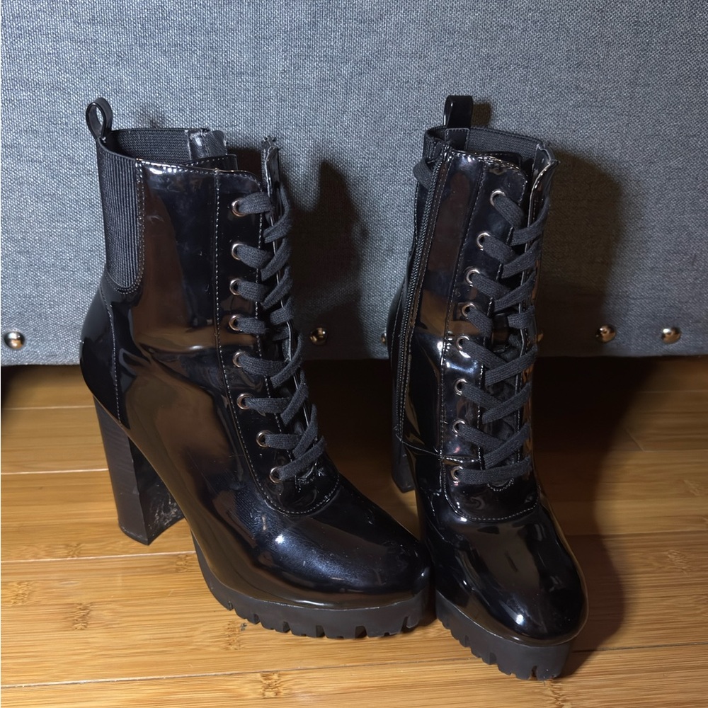 Black Women's Patent Platform Boots
